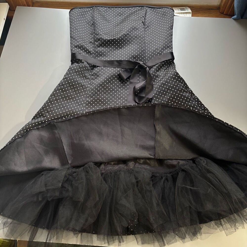 Jessica McClintock Gunne Sax Dress Womens 6 Black Polka Dot 80s 40s Pin Up USA - Picture 11 of 13